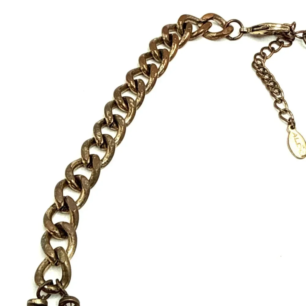 ALDO Boho Statement Bib Necklace Leaf Fringe Distressed Gold Tone Tribal Collar